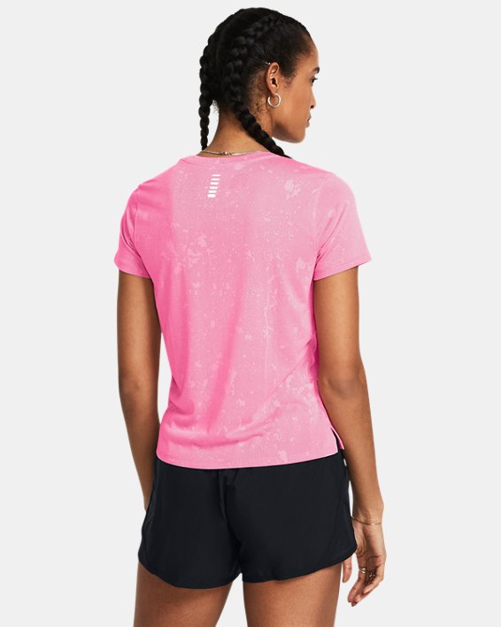 Haut à manches courtes UA Launch Splatter pour femme, Pink, pdpMainDesktop image number 1